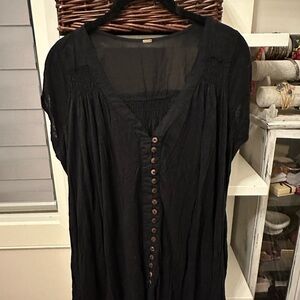 Free People Charcoal Button-Front Blouse